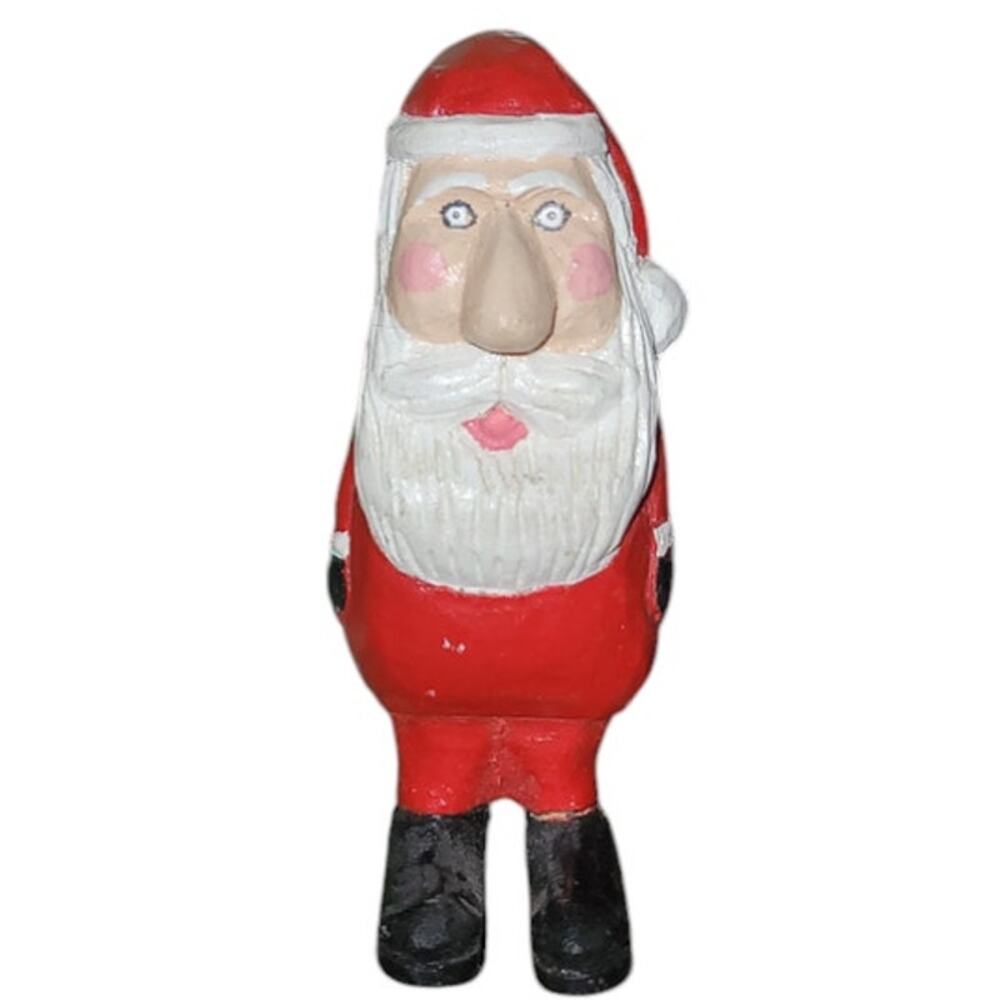 3"  Vintage Homemade Wood Carved Big Nose Santa